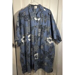 Barefoot Paradise Hawaiian Shirt MEN'S 4XT Button Front Short Sleeve Blue